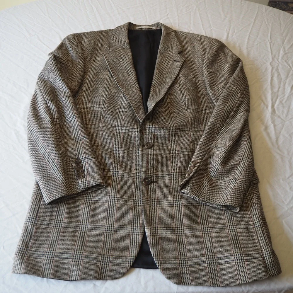 Vintage Polo University Club Ralph Lauren Glen Plaid Sports Coat 42 L* Silk Wool